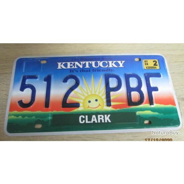 Plaque d'immatriculation Kentucky 512 PBF US USA license plate