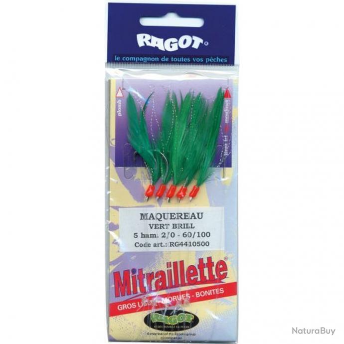 Bas De Ligne Mer Mitraillette RAGOT - 5 Hameçons Inox N°4/0 Rouge