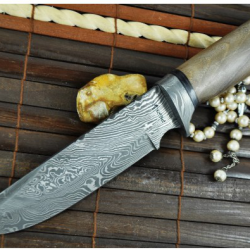 Couteau de chasse Damas et bois de Frêne (3)