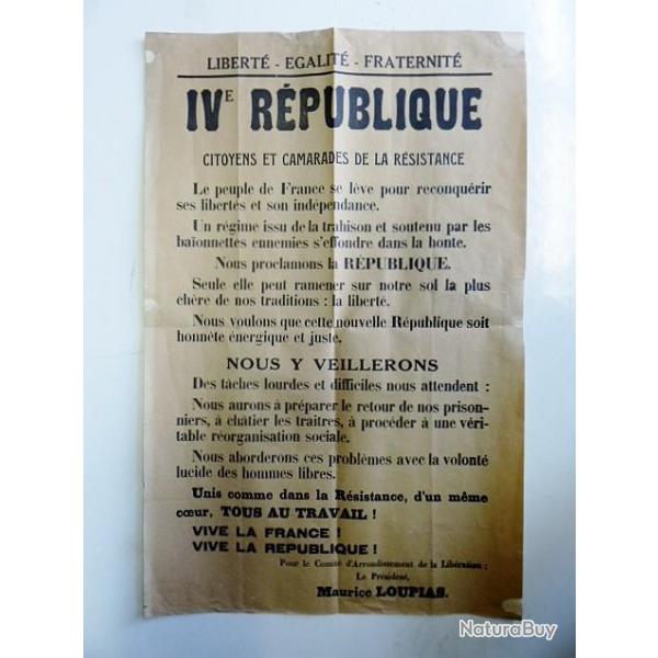TRES RARE AFFICHE LIBERATION DE PERIGUEUX - WW2 RESISTANCE - REGION R5 Signe Maurice LOUPIAS