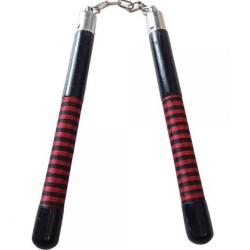 Nunchaku  en bois massif / noir decor  corde rouge et noir    (roulement à billes )