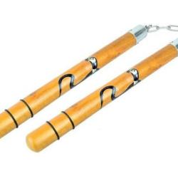 Nunchaku  en bois massif  teinté /  décor serpent    (roulement à billes )