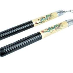 Nunchaku  en bois massif  bicolor décoré dragon   (roulement à billes )