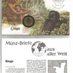 Enveloppe commémorative Congolaise 50 ans du CFCO & pièce 10 F CFA 1983 + fiche pays