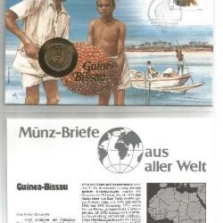 Enveloppe commémorative Guinée Bissau du 5 novembre 1992 & pièce 1 Peso 1977 + fiche pays