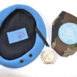 Ensemble OTAN ONU casque bleu, béret + insigne casquette + brassard