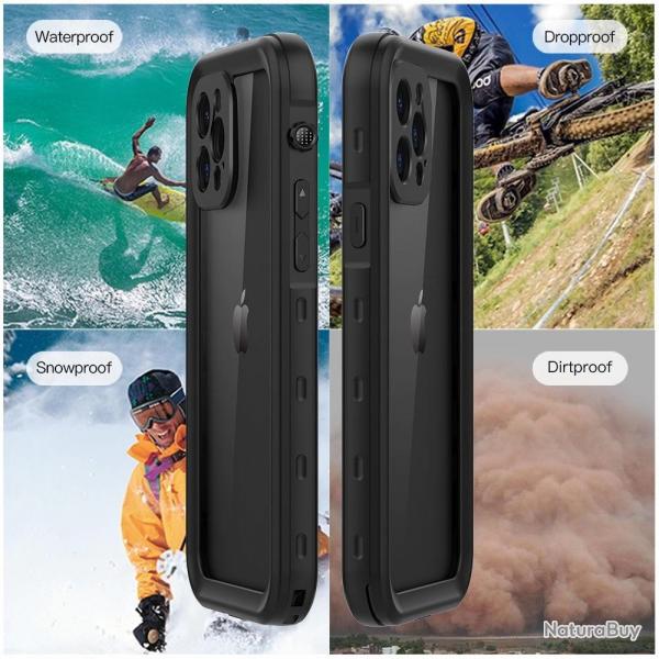 RedPepper Coque Etanche Anti Choc pour iPhone, Couleur: Noir, Smartphone: iPhone 12