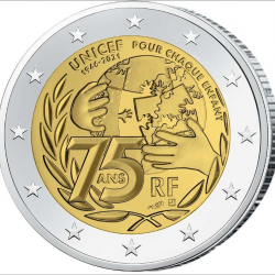 NEUVE Collection Monnaie 2 EUROS UNICEF 2021 2Commémorative La face de la monnaie présente la terre