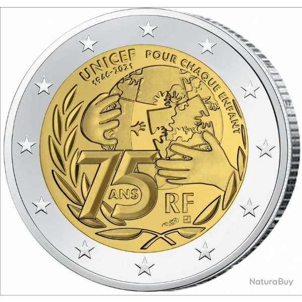 NEUVE Collection Monnaie 2 EUROS UNICEF 2021 2Commmorative La face de la monnaie prsente la terre