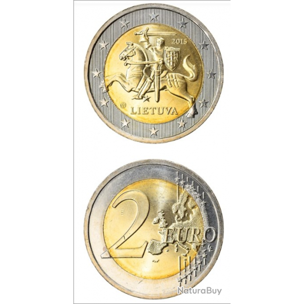 Collection Monnaie 2 Euros LIETUVA 2015- ( LITUANIE) le chevalier Vytis, reprsent sur les armoirie