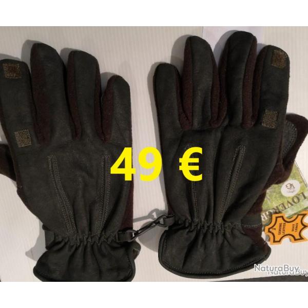 GANTS  POLAIRE CUIR  VERT MARRON  T S                 LG00929S