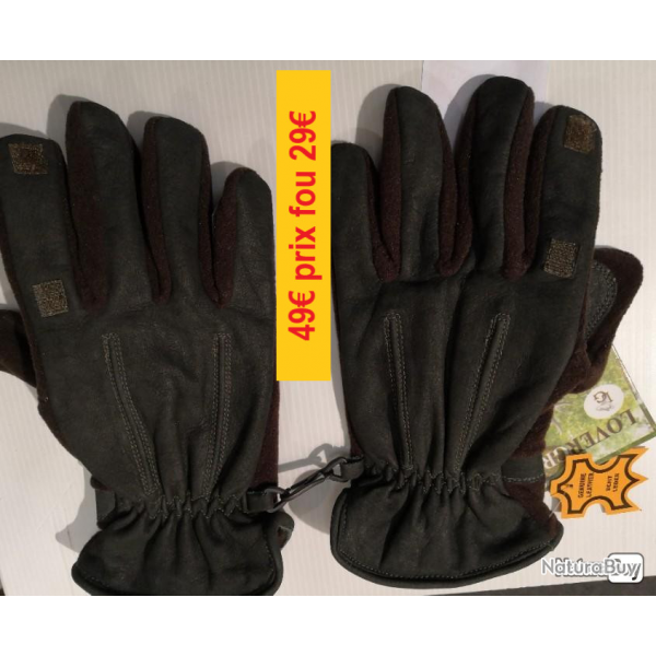 GANTS  POLAIRE CUIR  VERT MARRON  T S                REF    LG00929S