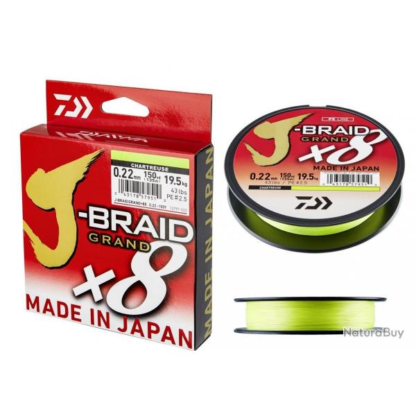 TRESSE J BRAID GRAND 135M 8 BRINS CHARTREUSE 0.16mm - 10kg