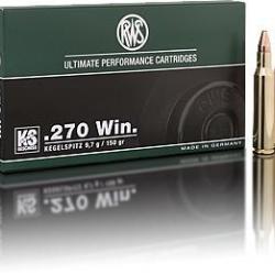 20 Munitions RWS Cal.270 Win KS pointe conique 150gr