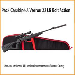 Pack Carabine A Verrou 22 LR Bolt Action + lunette+ silencieux+ fourreau