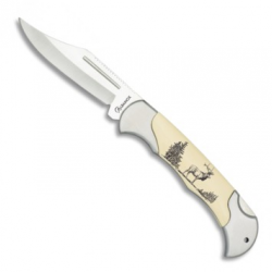 Couteau plian décor Cerf  lame 8 cm 19661GR56007