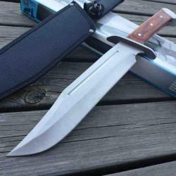 Couteau Frost Blackhills Bushmaster Bowie Lame Acier Inox Manche Bois Etui Nylon FBKH119