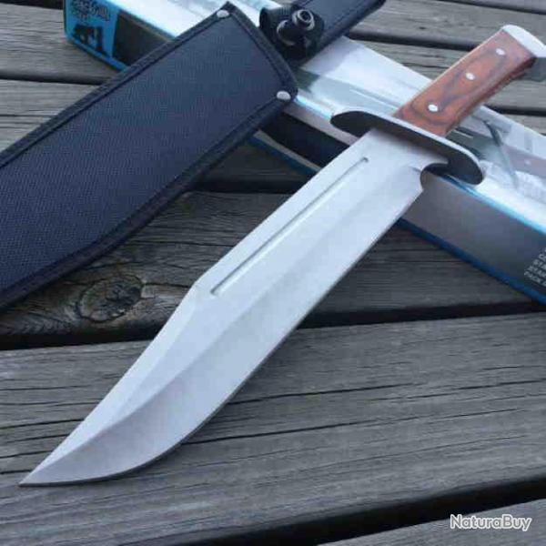 Couteau Frost Blackhills Bushmaster Bowie Lame Acier Inox Manche Bois Etui Nylon FBKH119