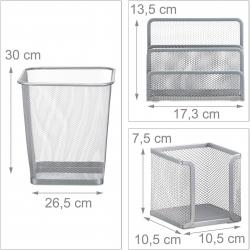 Set 6 fournitures de bureau poubelle pot crayon bloc notes cartes de visite courrier métal rangemen