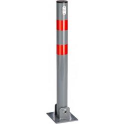 Poteau barrière de parking rabattable voiture 65 cm acier gris et rayures rouge 13_0002309_2