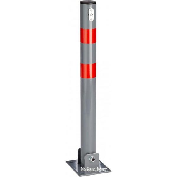 Poteau barrire de parking rabattable voiture 65 cm acier gris et rayures rouge 13_0002309_2