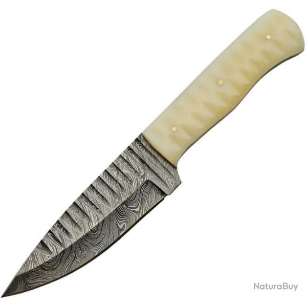 Couteau Skinner Sharktooth Damas 256 Couches Manche Os Etui Cuir DM1198BO07