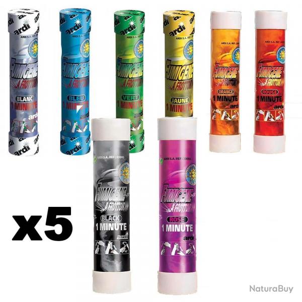 Lot de 5 Fumignes a frottoir - Fumigne Friction 1 minute - Couleurs alatoire