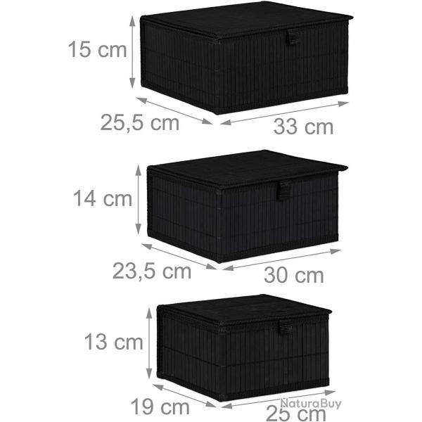 Set de 3 paniers corbeille de rangement dcoration en bambou noir 13_0002491_2