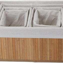 Set de 6 paniers corbeille de rangement décoration en bambou et tissu nature 13_0002507_3