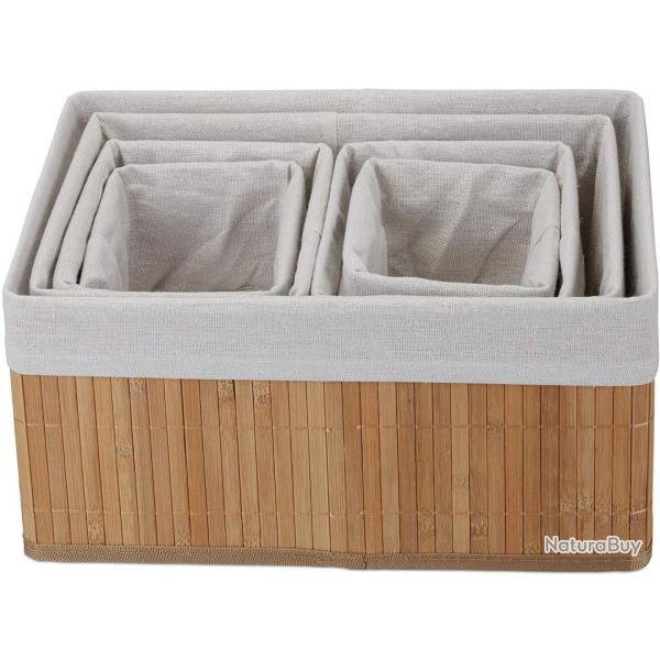 Set de 6 paniers corbeille de rangement dcoration en bambou et tissu nature 13_0002507_3