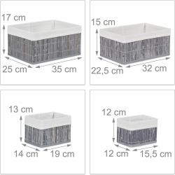 Set de 6 paniers corbeille de rangement décoration en bambou et tissu gris 13_0002507_4