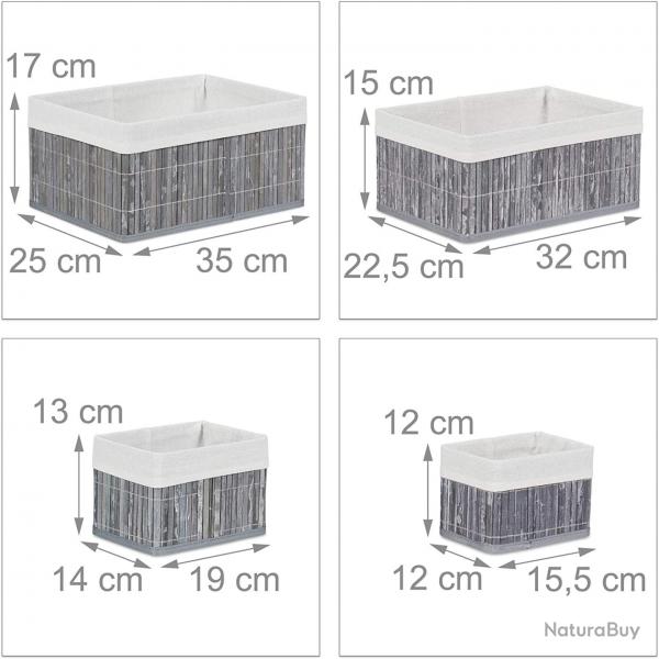 Set de 6 paniers corbeille de rangement dcoration en bambou et tissu gris 13_0002507_4