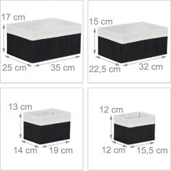Set de 6 paniers corbeille de rangement décoration en bambou et tissu noir 13_0002507_2