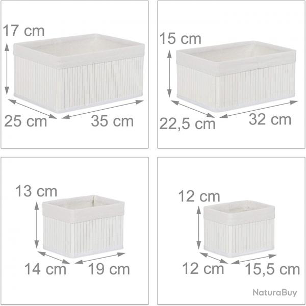 Set de 6 paniers corbeille de rangement dcoration en bambou et tissu blanc 13_0002507