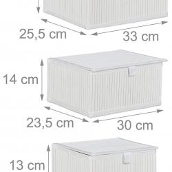 Set de 3 paniers corbeille de rangement décoration en bambou blanc 13_0002491