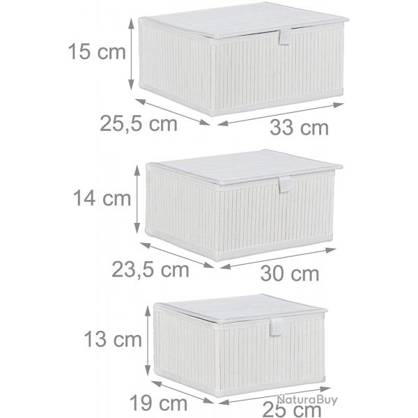 Set de 3 paniers corbeille de rangement décoration en bambou blanc 13_0002491
