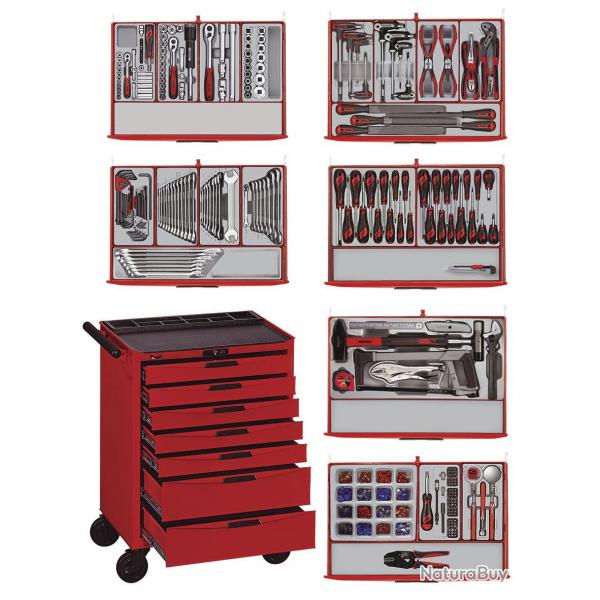 Servante d'atelier complte pro 7 tiroirs 491 outils Teng Tools TCMM491NE