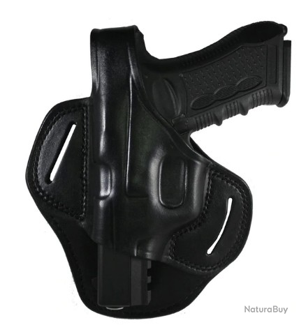 Holster gaucher Cuir Noir Artisanal pour Revolver 6 - Armurerie