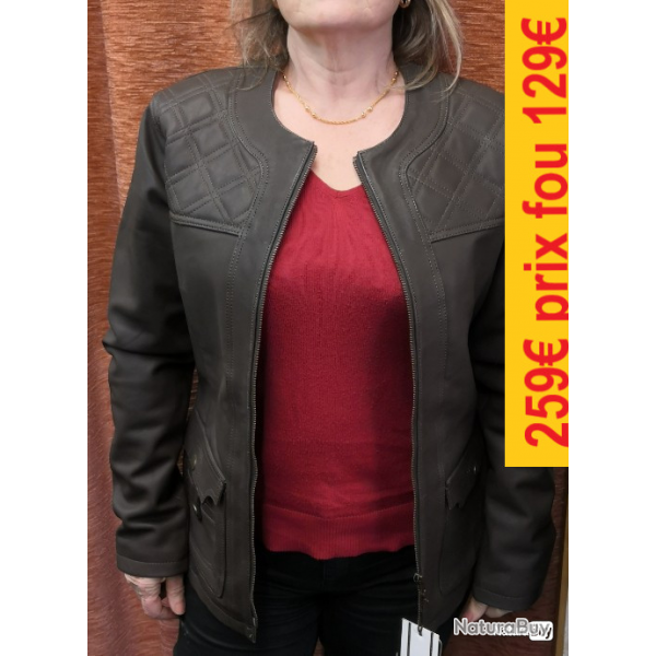 VESTE FEMME "CLUB INTERCHASSE"  CAROLE  CUIR MARRON  M      CIVE132MJS