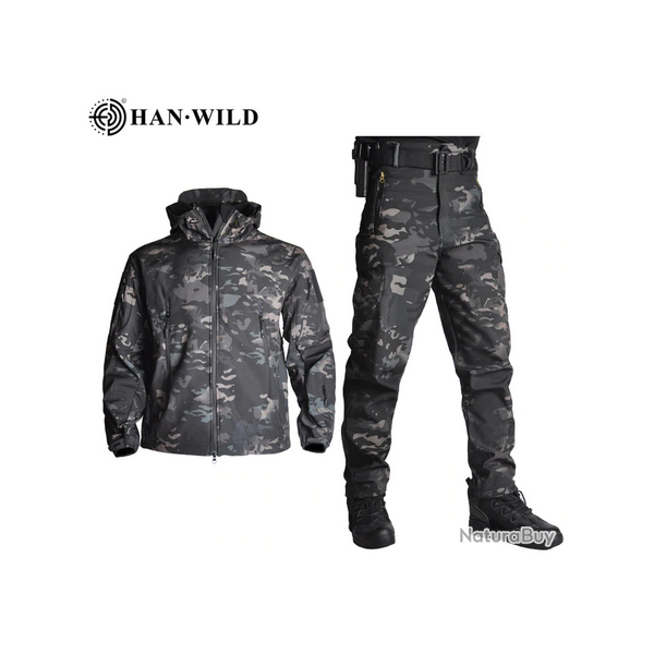 Ensemble pantalon et tee-shirt militaire Couleur Black-Camouflage 8 tailles disponibles !