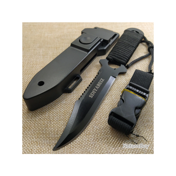 Couteau tactique, chasse, survie, plonge, pliant avec gaine ABS, 21.3cm, lame 9.3cm