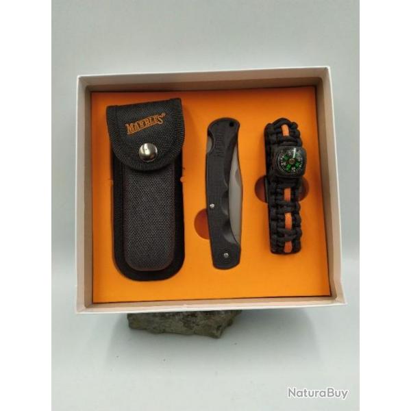 Set Brushy Mountian  Couteau et bracelet paracord Strand avec boussole Etui en Nylon MR39501