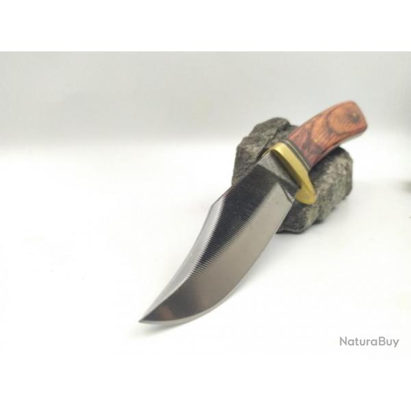 Couteau de Chasse Bushcraft  Fabrication Artisanale Avec Une Lime Manche Bois Etui Cuir SM0023071N
