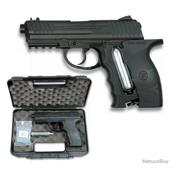 Pistolet Co2 Calibre 4.5 mm Noire  avec Mallette, Co2, et billes    35056-MA07