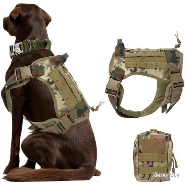 Harnais tactique camouflage pour chien avec mini sacoche - Livraison gratuite et rapide