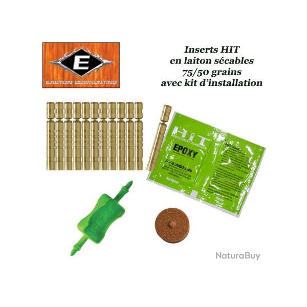 EASTON Inserts HIT lourds en laiton scables 75-50 grains pour tubes et flches Axis 12 Pack avec ki