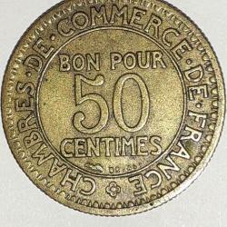 Piece de 50 centimes de franc daté 1926 parfaite état.