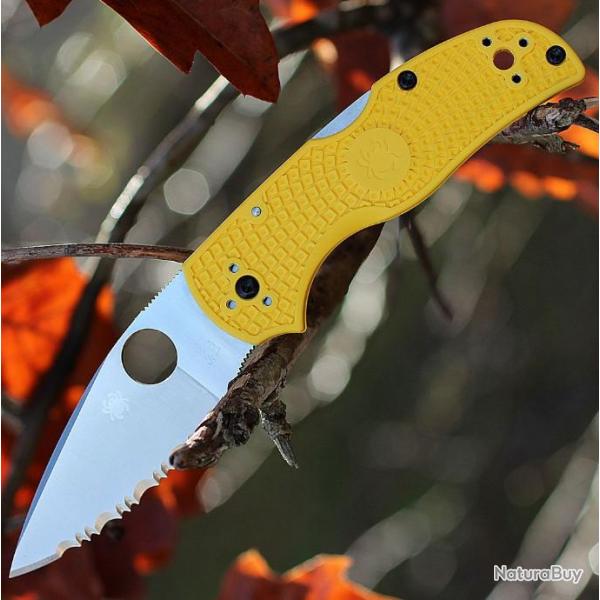 Couteau Spyderco Native 5 Salt Lame Acier LC200N Rustproof Serr Manche Yellow FRN Made USA SC41SYL5