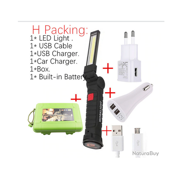 Lampe LED pour tente, camping, rechargeable par USB, fourni avec les prises
