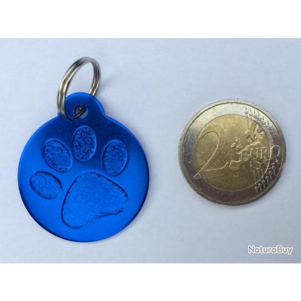 MEDAILLE Grave chien bleue 32 mm"patte" en relief aluminium grand modle personnalisation offerte